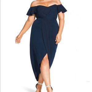 City Chic Maxi Flutter Off the Shoulder Dress